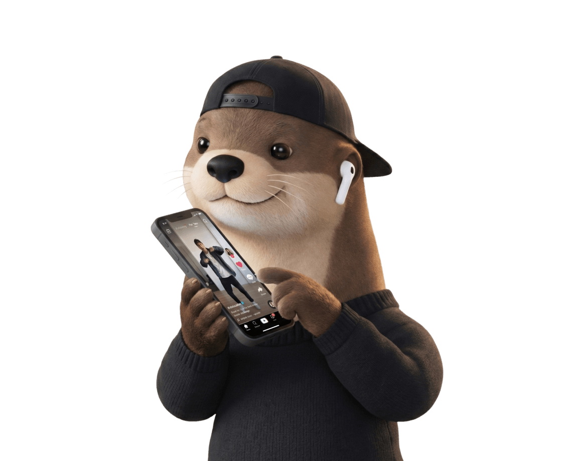 Hubi the otter watching a short video on a phone