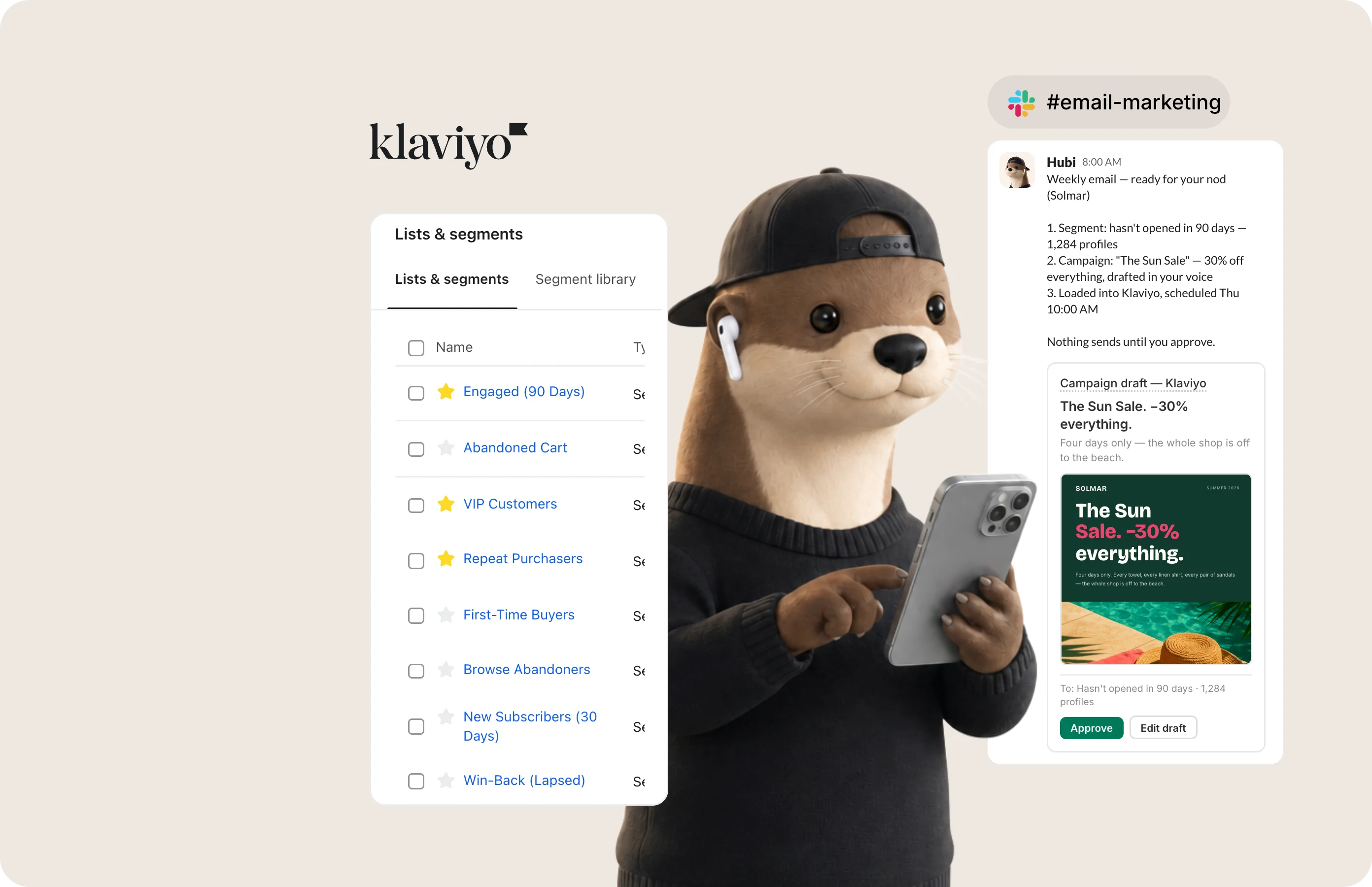 Hubi drafting a Klaviyo campaign from Slack