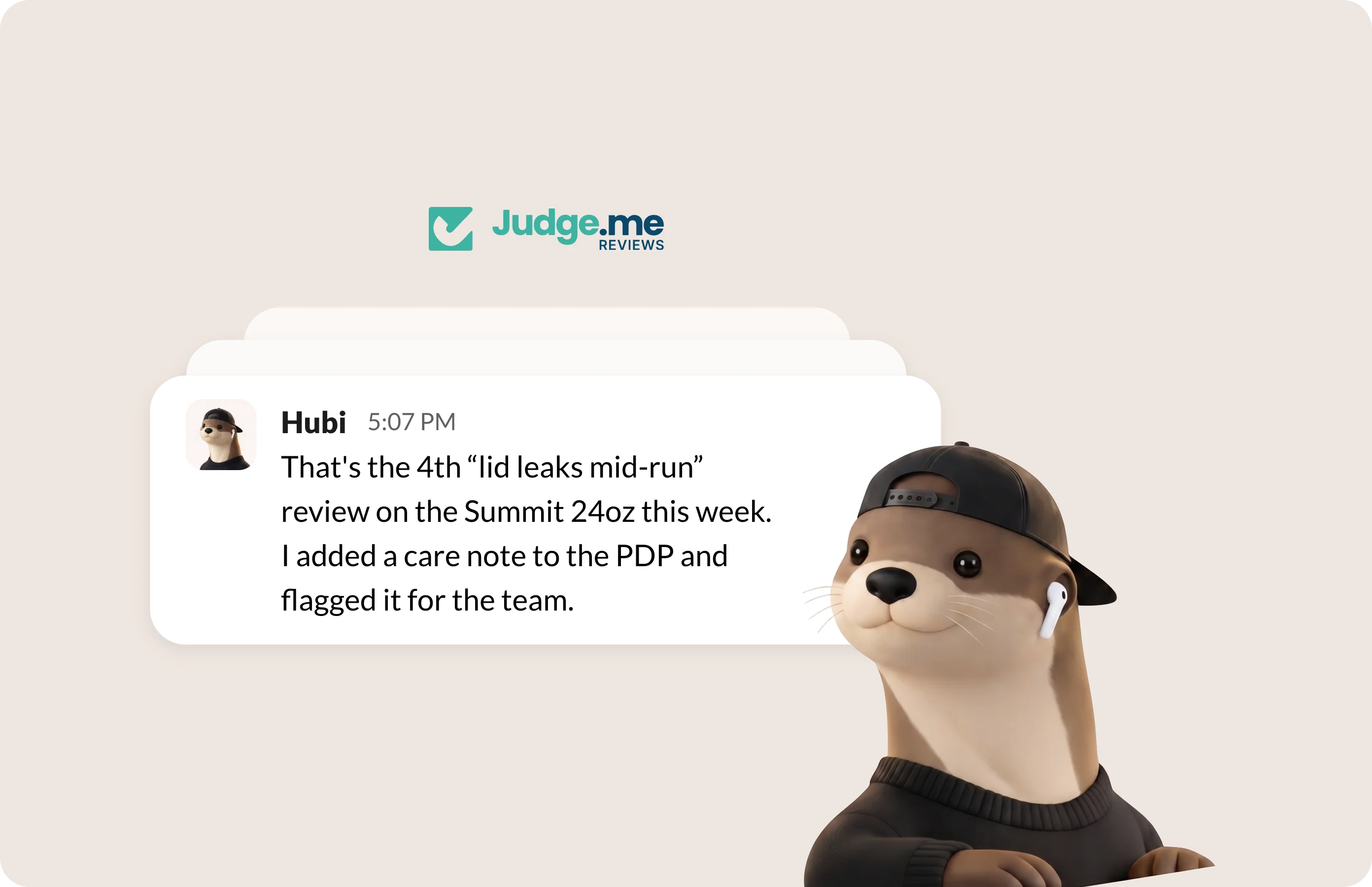 Hubi summarizing Judge.me reviews and flagging recurring complaints