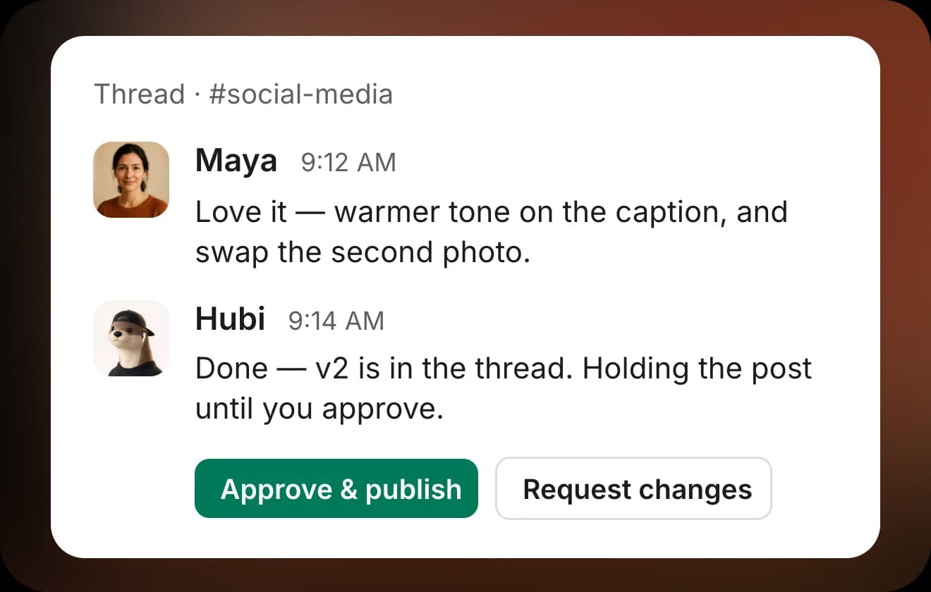 Feedback thread in Slack with approve and request changes buttons